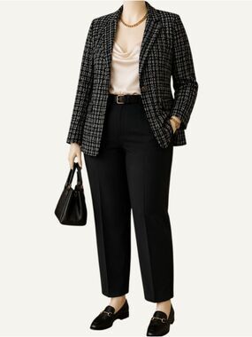 Quiet Luxury Tweed Lurex One Button Blazer Jacket 2X Office Chic NWT